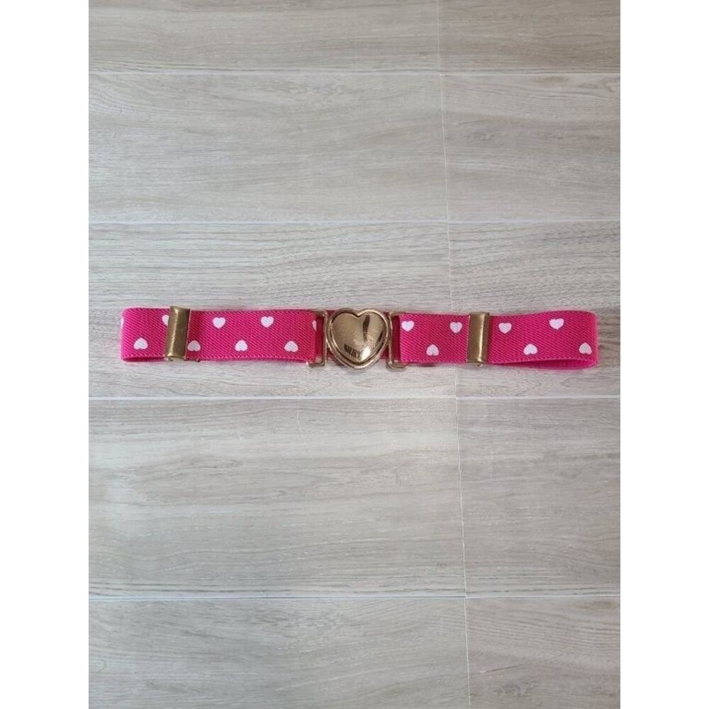 Girls Pink Heart Elastic Belt Kids Adjustable Stretch Waistband Gold Heart Buckl